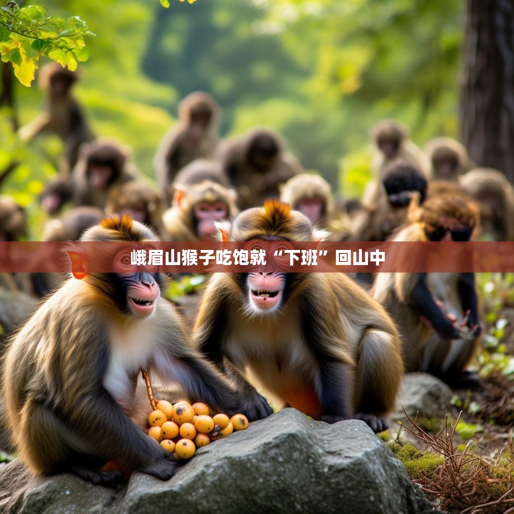 峨眉山猴子饱食后回归自然——下班回山